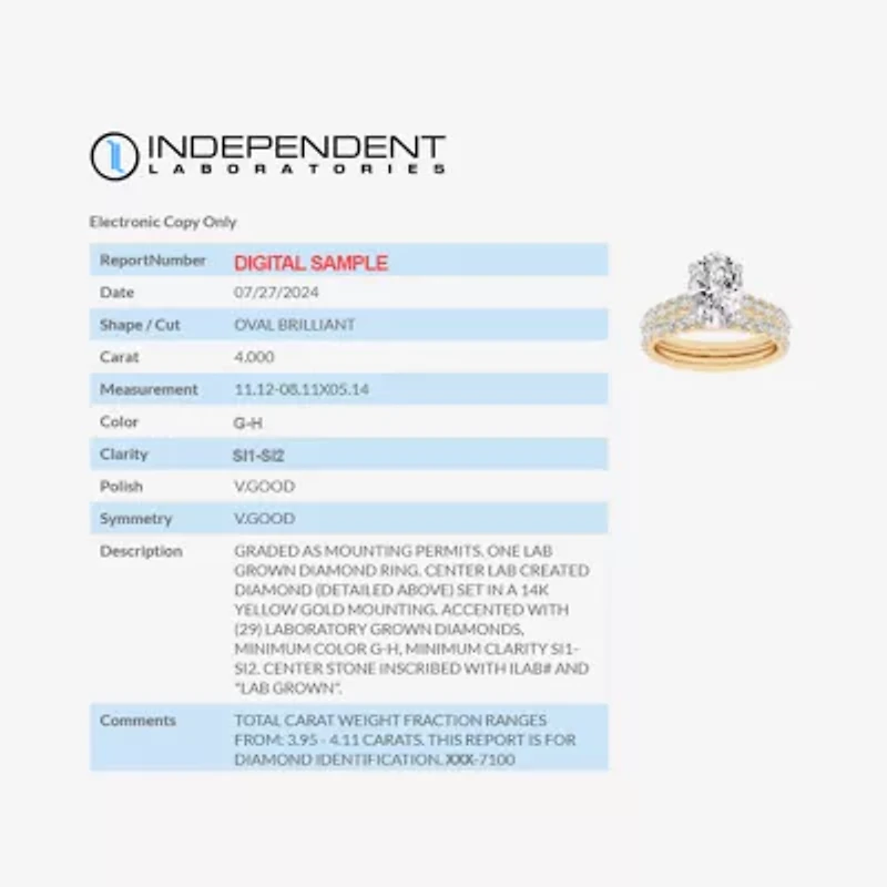 (G-H / Si1-Si2) Womens 4 CT. T.W. Lab Grown White Diamond 14K Gold Oval Bridal Set