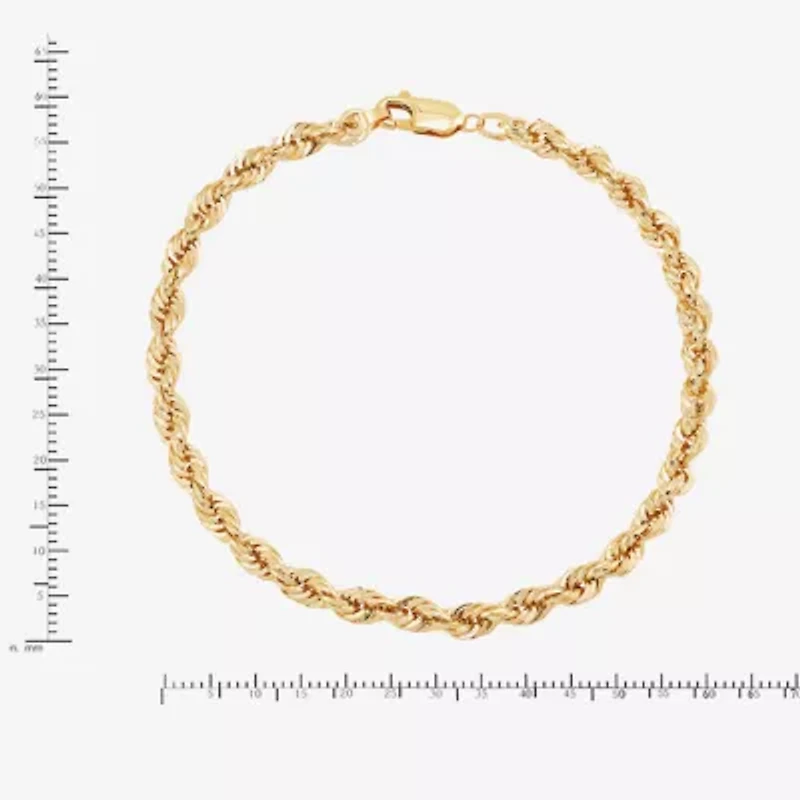 Mens 10K Gold 8 1/2 Inch Hollow Rope Chain Bracelet