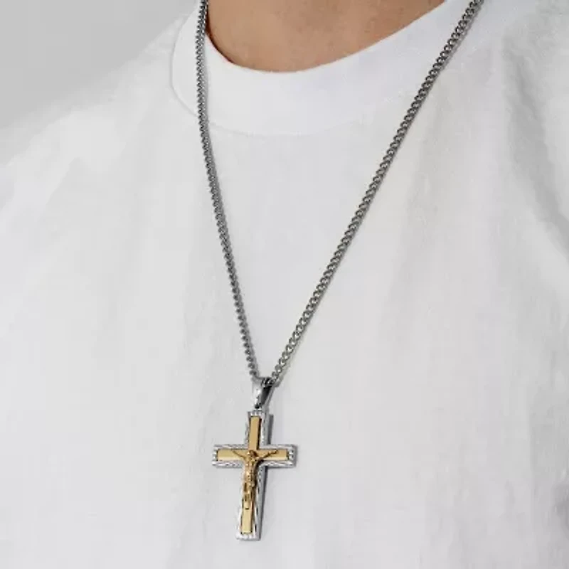 Crucifix Mens Stainless Steel Cross 24 Inch Pendant Necklace