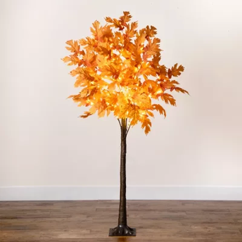 Nearly Natural 6' Orange Prelit Maple Lighted Indoor Artificial Tree