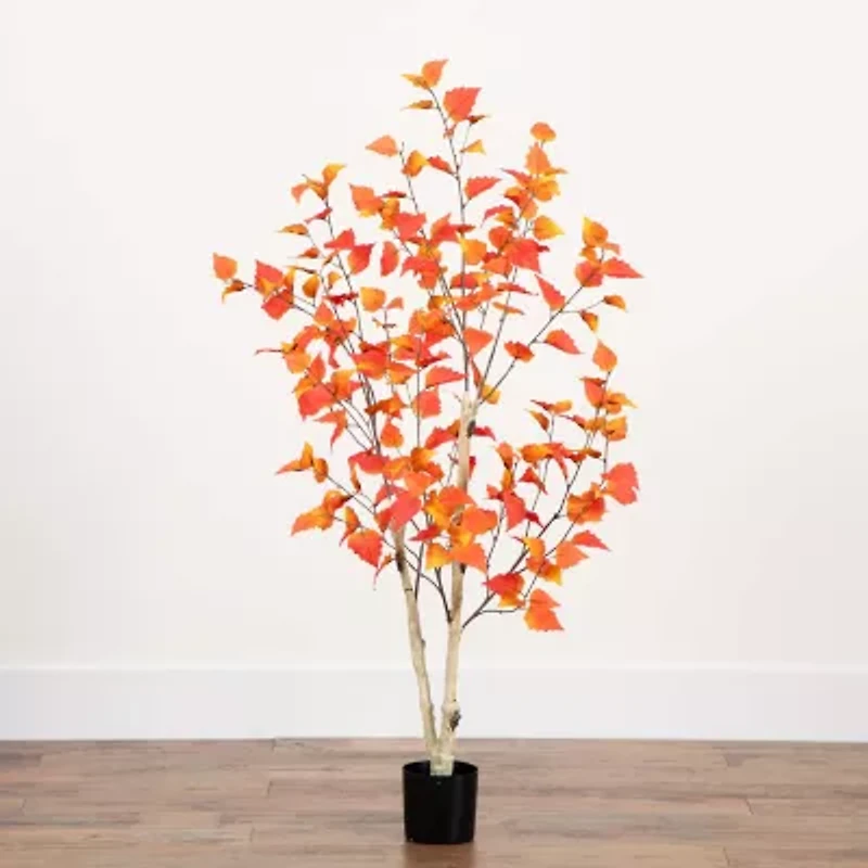 Nearly Natural 4' Orange Autumn Birch Indoor Artificial Tree