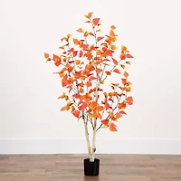 Nearly Natural 4' Orange Autumn Birch Indoor Artificial Tree
