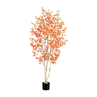 Nearly Natural 7' Orange Autumn Birch Indoor Artificial Tree