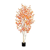 Nearly Natural 7' Orange Autumn Birch Indoor Artificial Tree