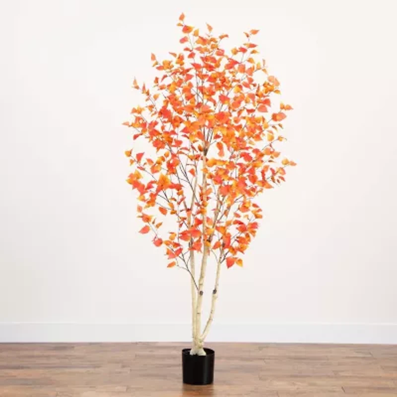 Nearly Natural 7' Orange Autumn Birch Artificial Tree