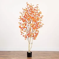 Nearly Natural 7' Orange Autumn Birch Artificial Tree