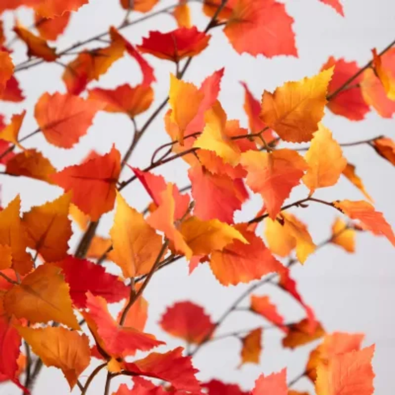 Nearly Natural 7' Orange Autumn Birch Artificial Tree