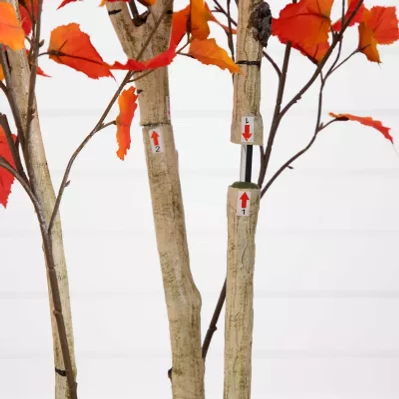 Nearly Natural 7' Orange Autumn Birch Artificial Tree