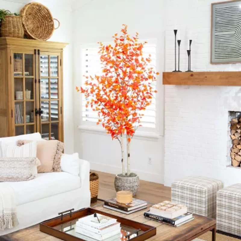 Nearly Natural 8' Orange Autumn Birch Artificial Tree