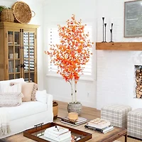 Nearly Natural 8' Orange Autumn Birch Artificial Tree