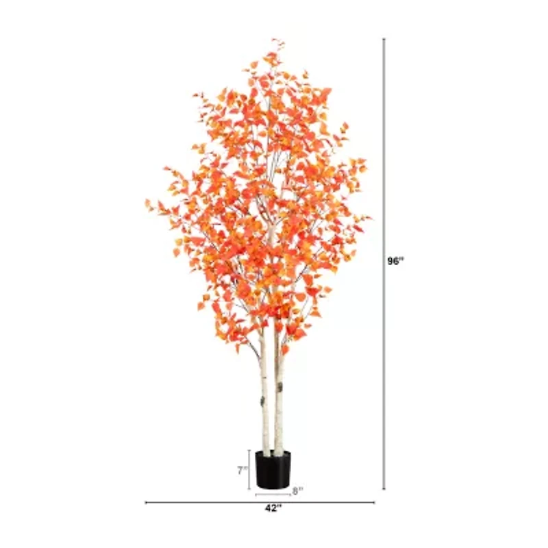 Nearly Natural 8' Orange Autumn Birch Artificial Tree