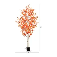 Nearly Natural 8' Orange Autumn Birch Artificial Tree