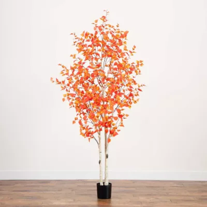 Nearly Natural 8' Orange Autumn Birch Artificial Tree