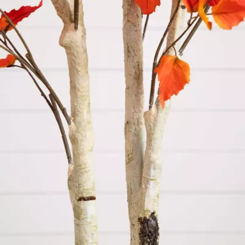 Nearly Natural 8' Orange Autumn Birch Artificial Tree