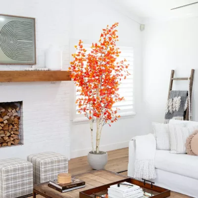 Nearly Natural 9' Orange Autumn Birch Artificial Tree