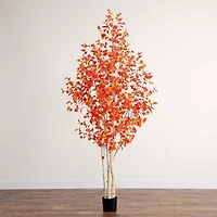 Nearly Natural 9' Orange Autumn Birch Artificial Tree