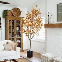 Nearly Natural 9' Orange Autumn Eucalyptus Artificial Tree