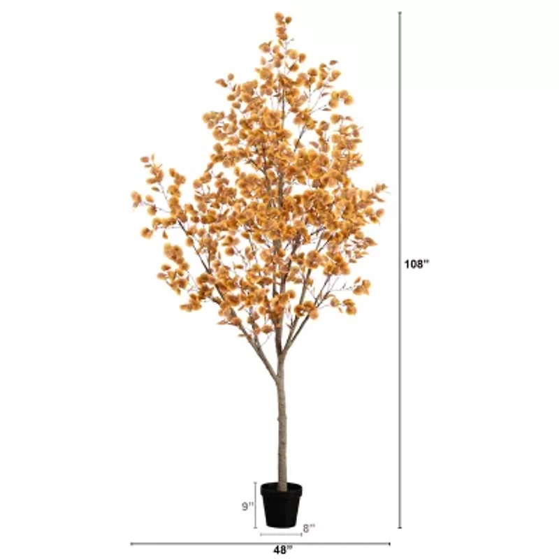Nearly Natural 9' Orange Autumn Eucalyptus Artificial Tree