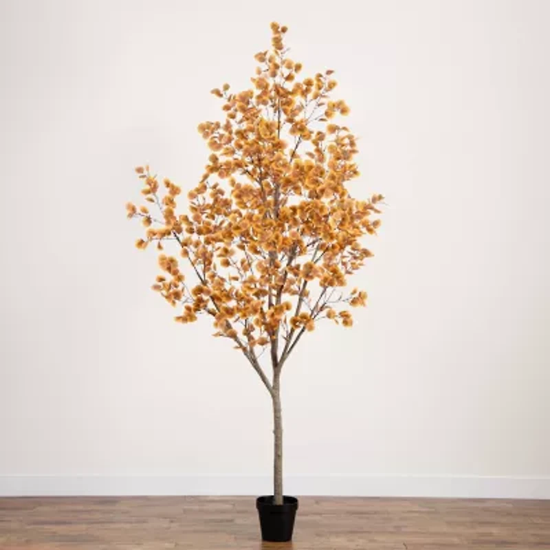 Nearly Natural 9' Orange Autumn Eucalyptus Artificial Tree