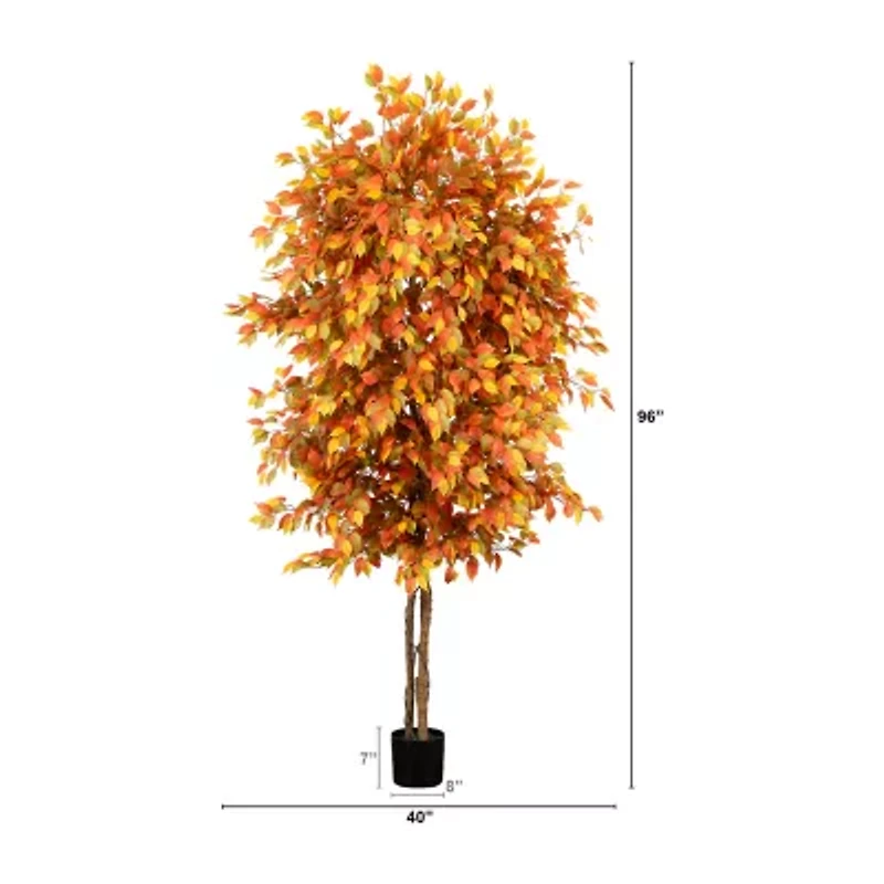 Nearly Natural 8' Orange Autumn Ficus Indoor Artificial Tree