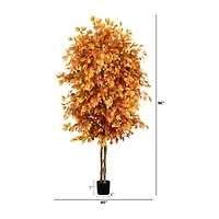 Nearly Natural 8' Orange Autumn Ficus Indoor Artificial Tree