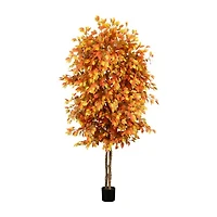 Nearly Natural 8' Orange Autumn Ficus Indoor Artificial Tree