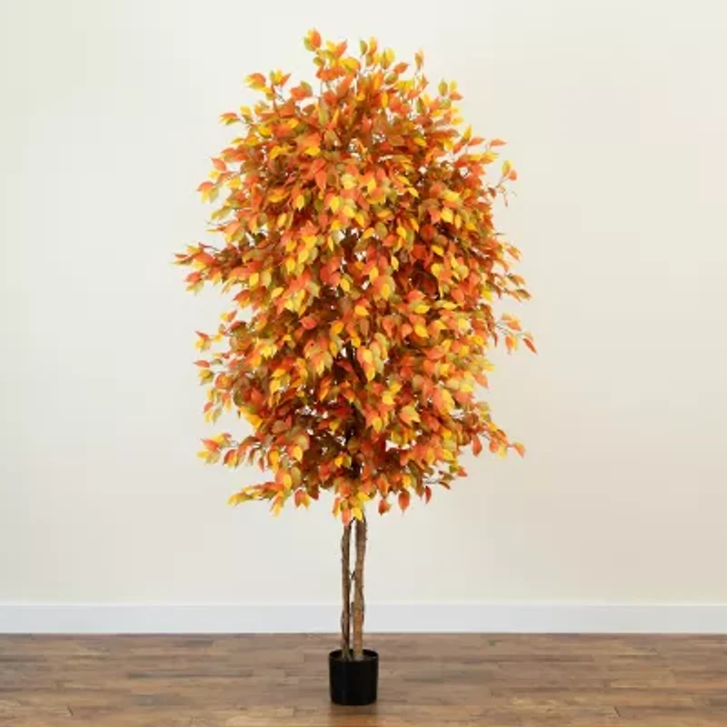 Nearly Natural 8' Orange Autumn Ficus Indoor Artificial Tree