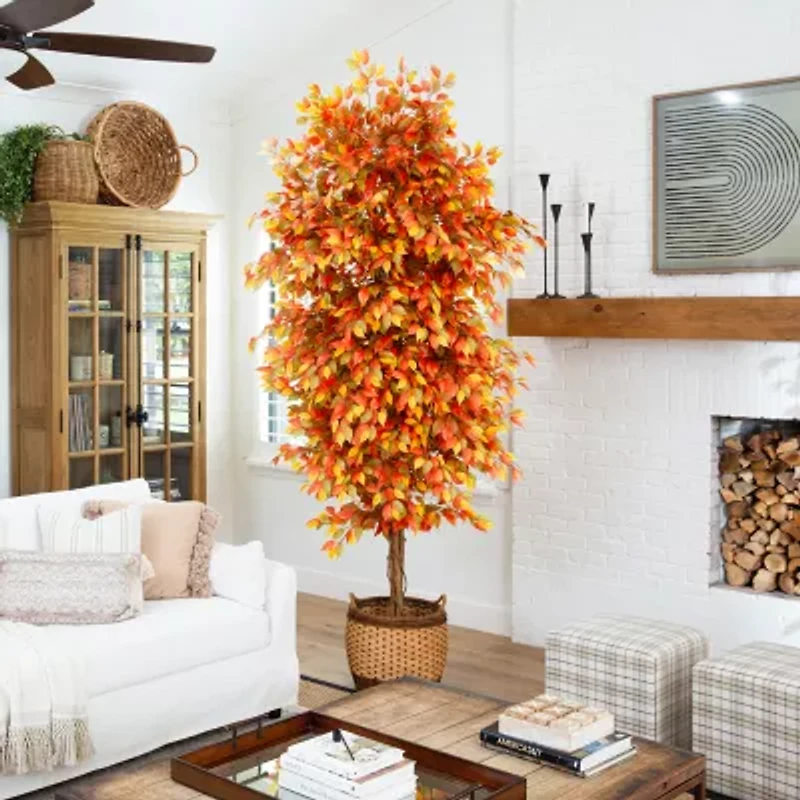 Nearly Natural 9' Orange Autumn Ficus Artificial Tree