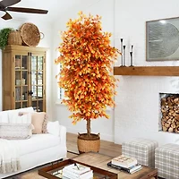 Nearly Natural 9' Orange Autumn Ficus Artificial Tree