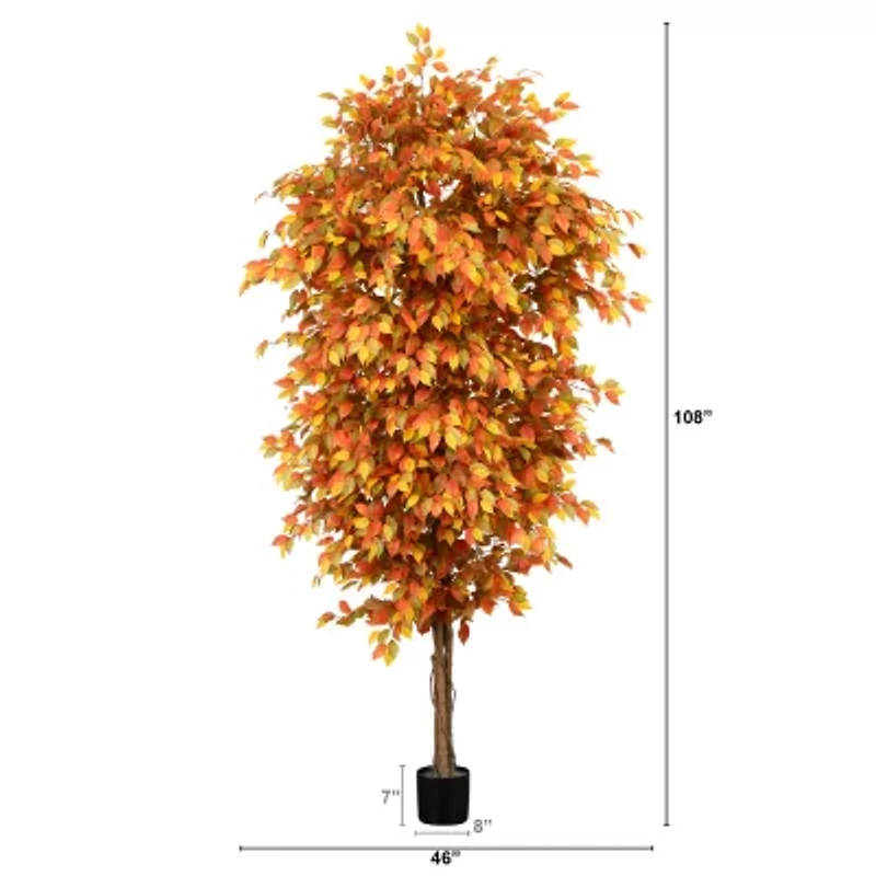 Nearly Natural 9' Orange Autumn Ficus Artificial Tree