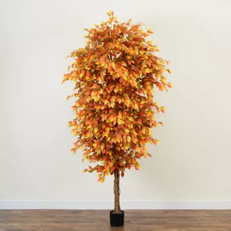 Nearly Natural 9' Orange Autumn Ficus Artificial Tree