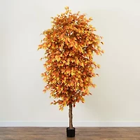Nearly Natural 9' Orange Autumn Ficus Artificial Tree