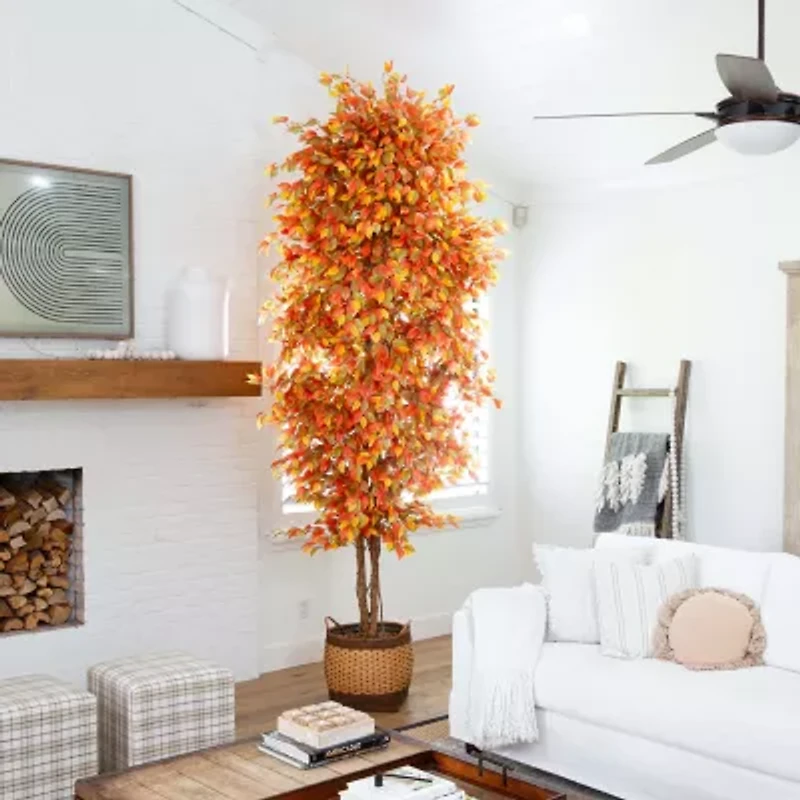 Nearly Natural 10' Orange Autumn Ficus Artificial Tree