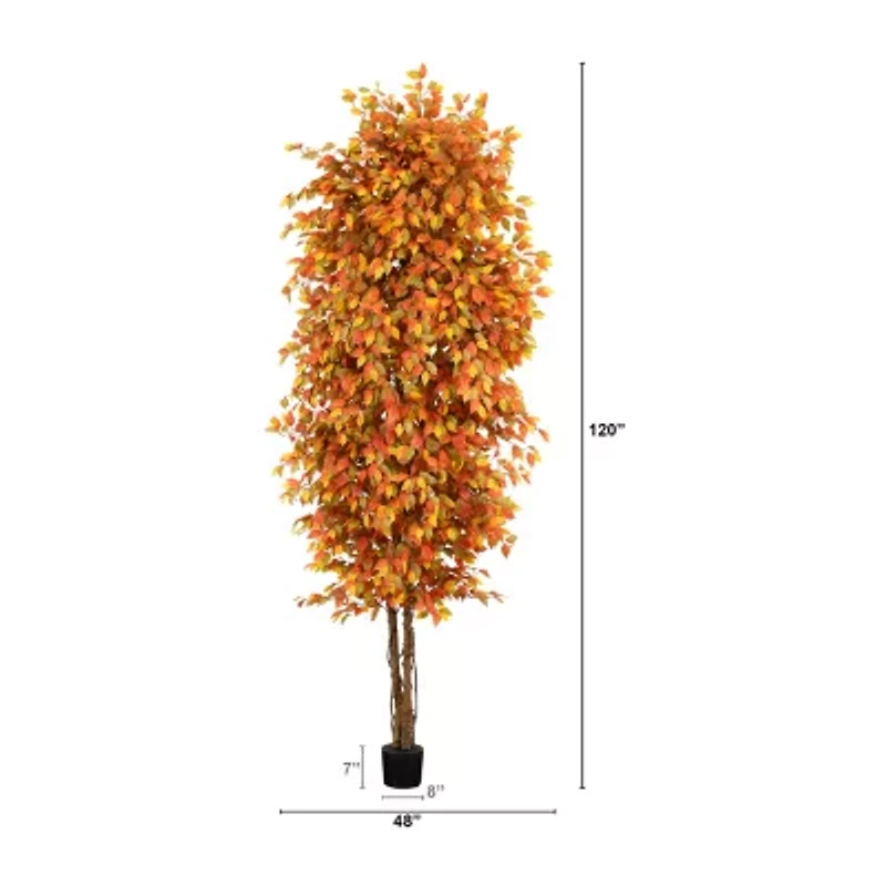 Nearly Natural 10' Orange Autumn Ficus Artificial Tree