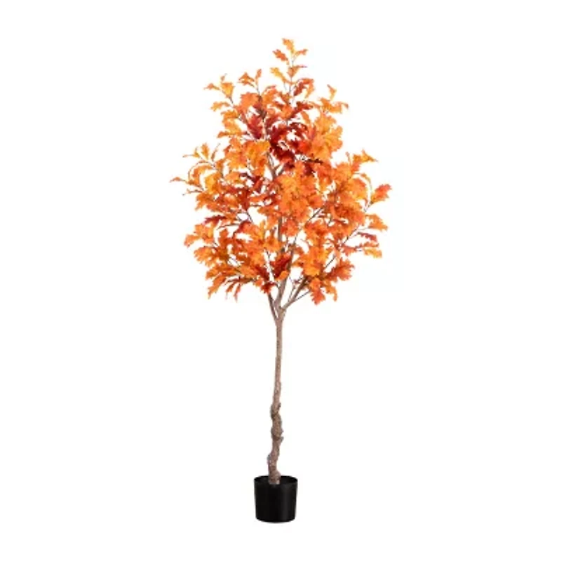 Nearly Natural 7' Orange Autumn Oak Indoor Artificial Tree