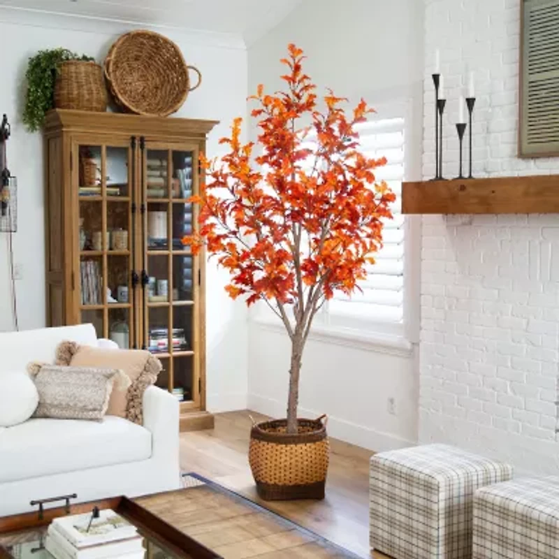 Nearly Natural 8' Orange Autumn Oak Artificial Tree