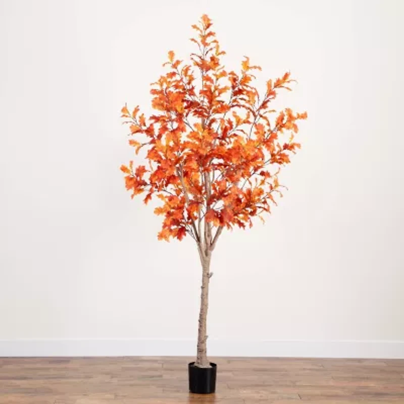 Nearly Natural 8' Orange Autumn Oak Artificial Tree