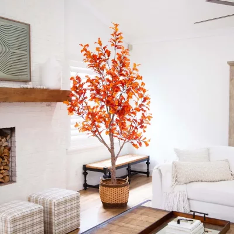 Nearly Natural 9' Orange Autumn Oak Artificial Tree