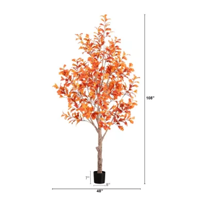 Nearly Natural 9' Orange Autumn Oak Artificial Tree