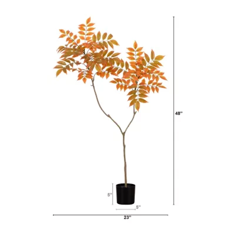 Nearly Natural 4' Orange Minimalist Sumac Indoor Artificial Tree