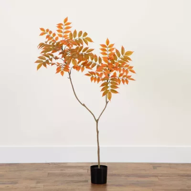 Nearly Natural 4' Orange Minimalist Sumac Indoor Artificial Tree