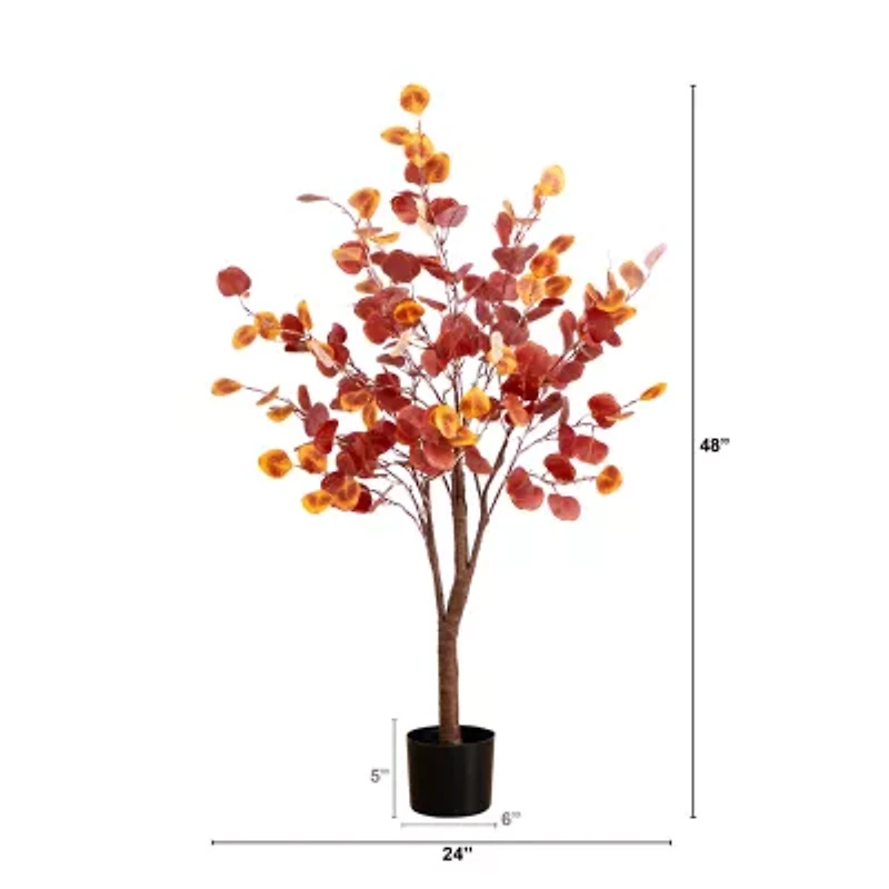Nearly Natural 4' Orange Prelit Eucalyptus Artificial Tree