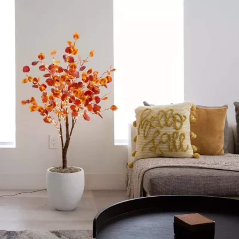 Nearly Natural 4' Orange Prelit Eucalyptus Artificial Tree