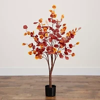 Nearly Natural 4' Orange Prelit Eucalyptus Artificial Tree