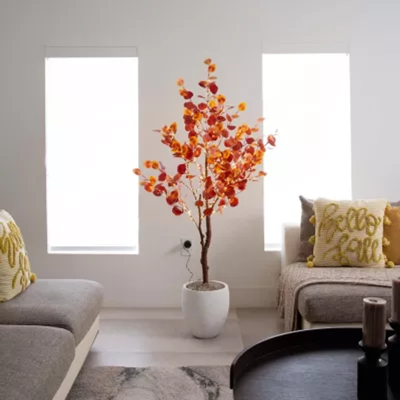 Nearly Natural 5' Orange Prelit Eucalyptus Artificial Tree