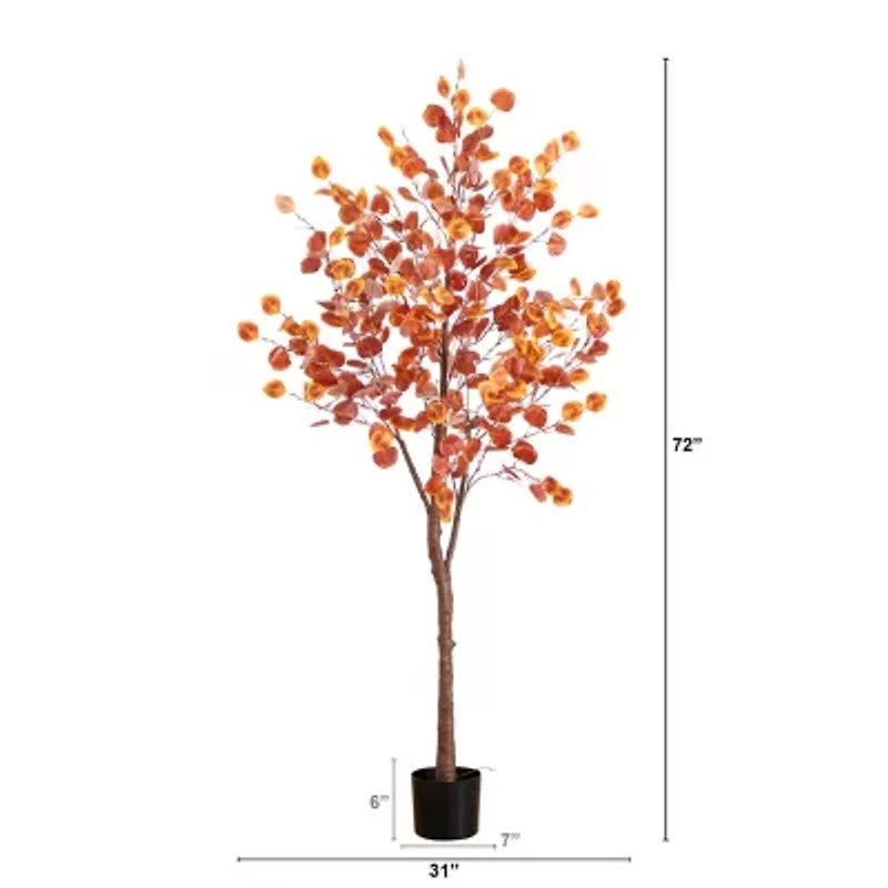 Nearly Natural 6' Orange Prelit Eucalyptus Artificial Tree