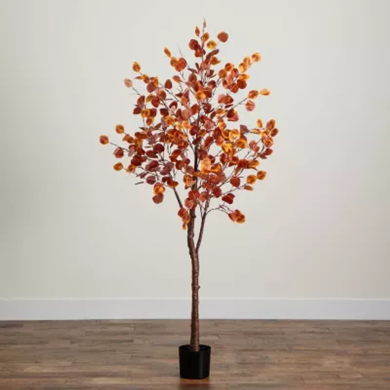 Nearly Natural 6' Orange Prelit Eucalyptus Artificial Tree