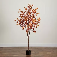 Nearly Natural 6' Orange Prelit Eucalyptus Artificial Tree