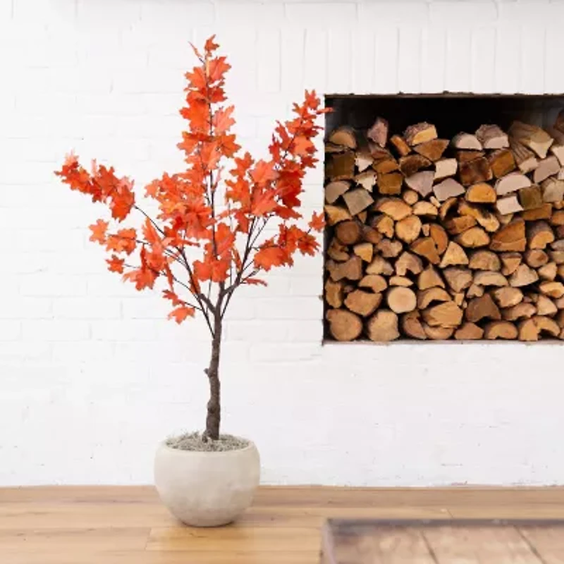 Nearly Natural 4' Orange Rustic Maple Artificial Tree