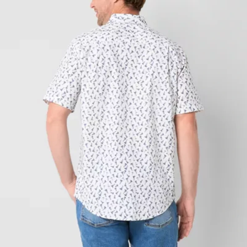 St. John's Bay Stretch Poplin Mens Short Sleeve Classic Fit Button-Down Shirt